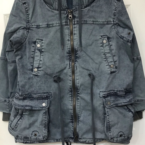 Free People Oversized Solid Knit Mixed Cargo Jacket Steel Blue Gray Rare HTF Y2K - Picture 6 of 14